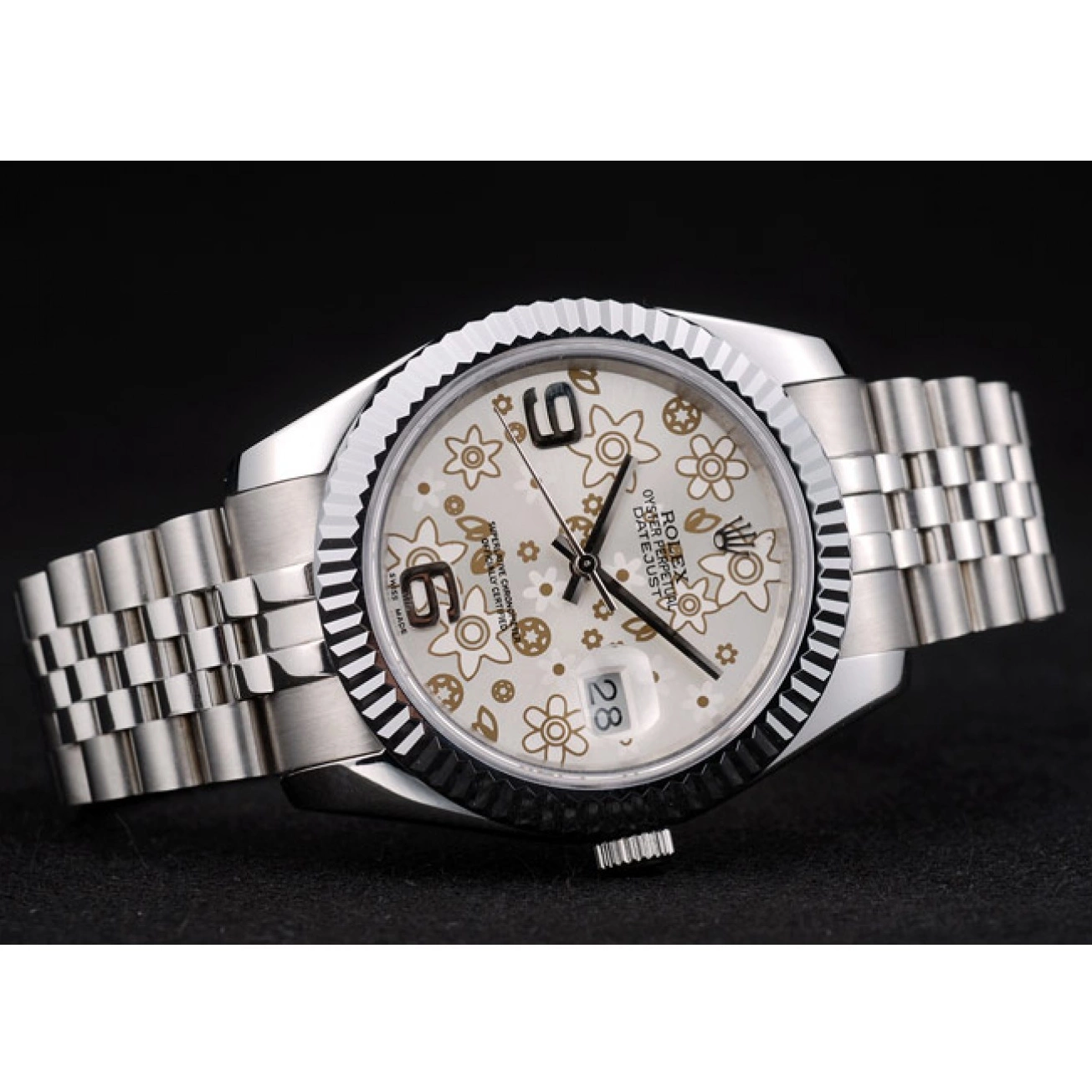Aaa replica watch Bezel Dial Silver Flower Rolex Stainless DateJust 41983 Ribbed Steel 0605